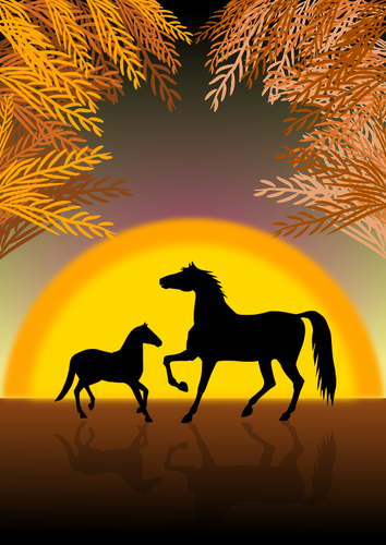 Horses At Sunset Clipart