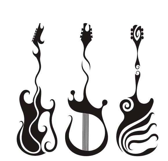 Tattoo Sketch Electric Three Guitar Design Black Clipart