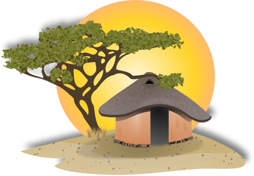 Of Landscape With African Hut Clipart