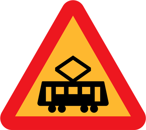 Tram Crossing Ahead Of Traffic Sign Clipart