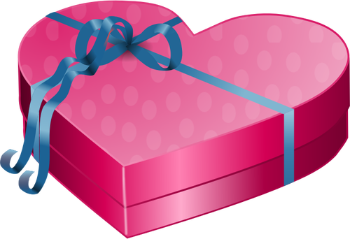 Valentines Day Pink Gift Box With Blue Ribbon Clipart