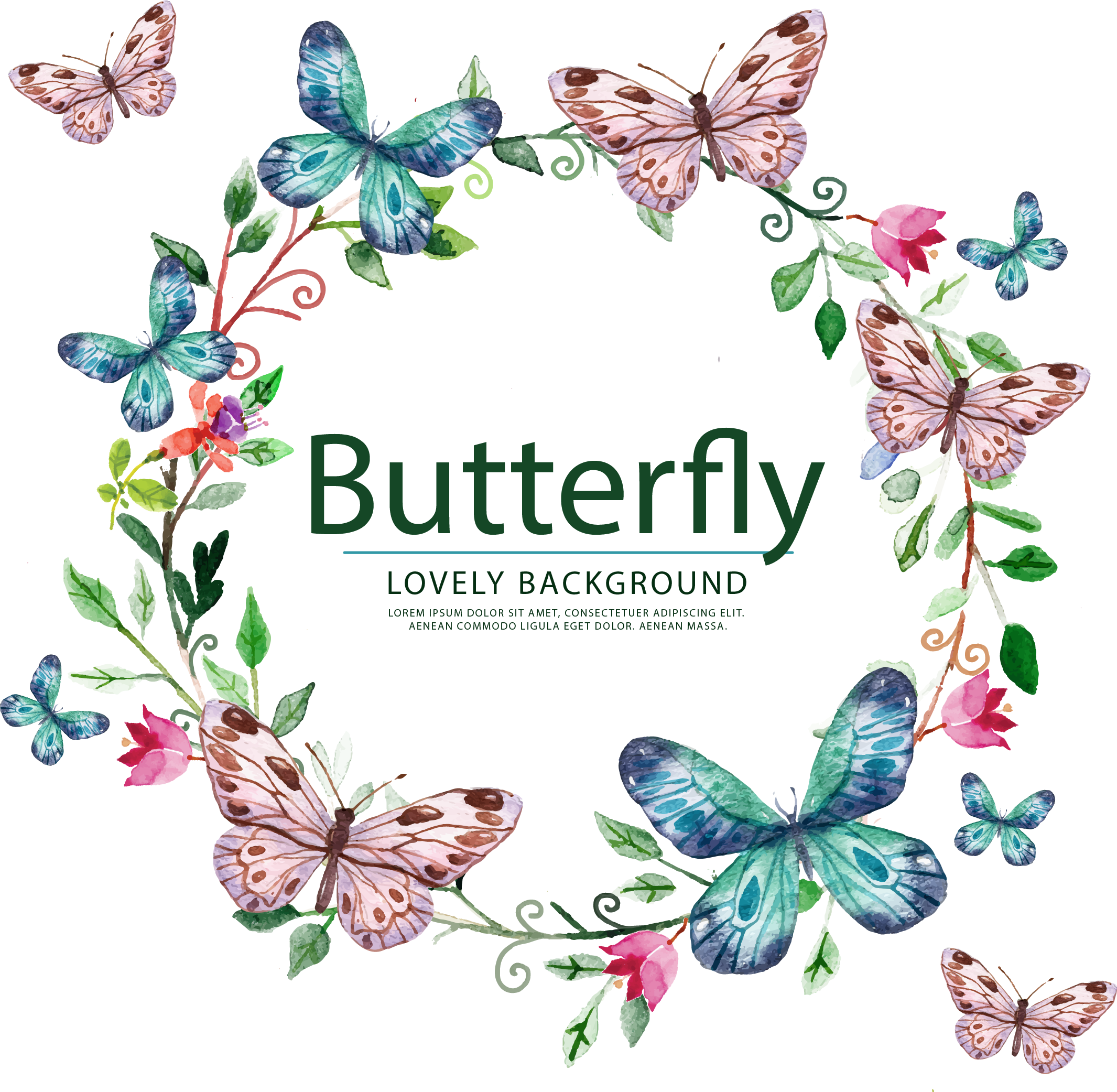 Butterfly Painted Sticker Hand Vector Wedding Label Clipart