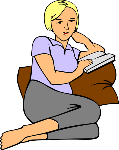 Of Woman Reading A Book On A Pillow Clipart