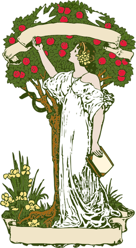Woman At Apple Tree Clipart