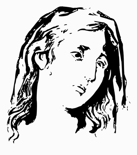 Sad Young Woman Profile Black And White Clipart