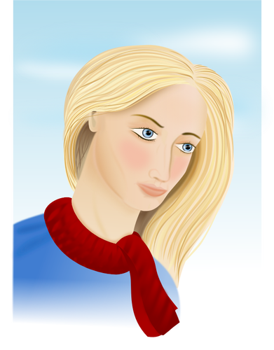 Of Sketch Of A Woman With A Red Scarf Clipart