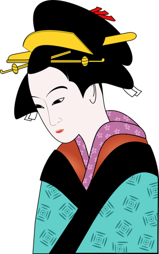 Japanese Woman In Blue Kimono Clipart