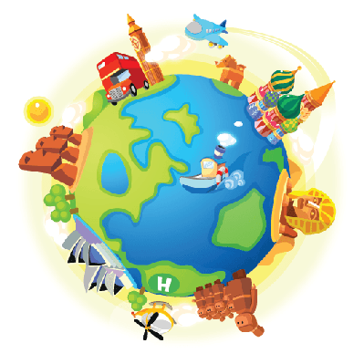 Airplane Traveling Various Famous Places Of The Clipart