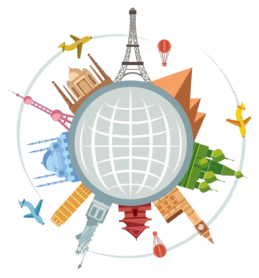 America Travel Global Tour Round-The-World Monde Elements Clipart