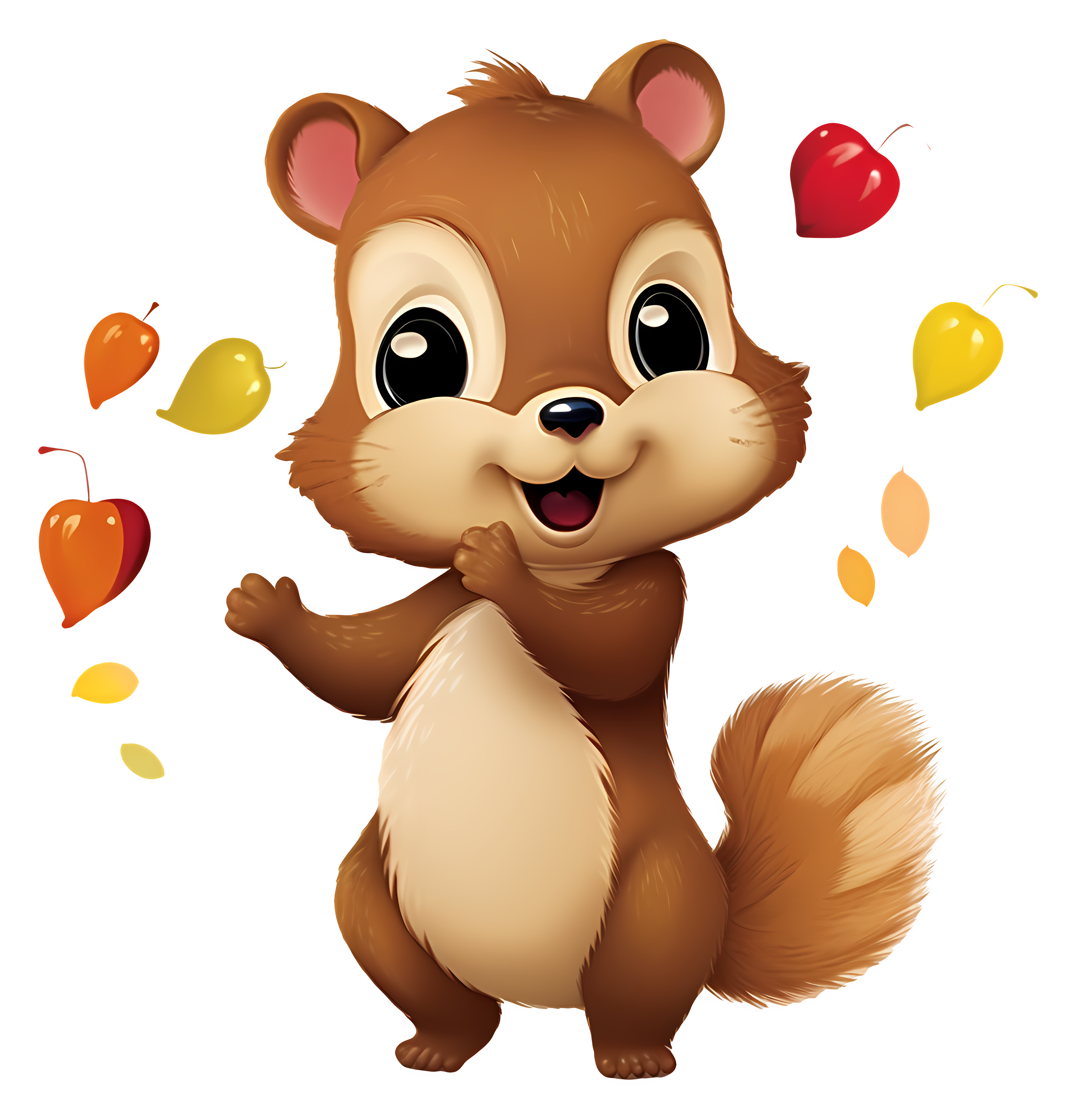 Happy squirrel playing in autumn with acorns Clipart