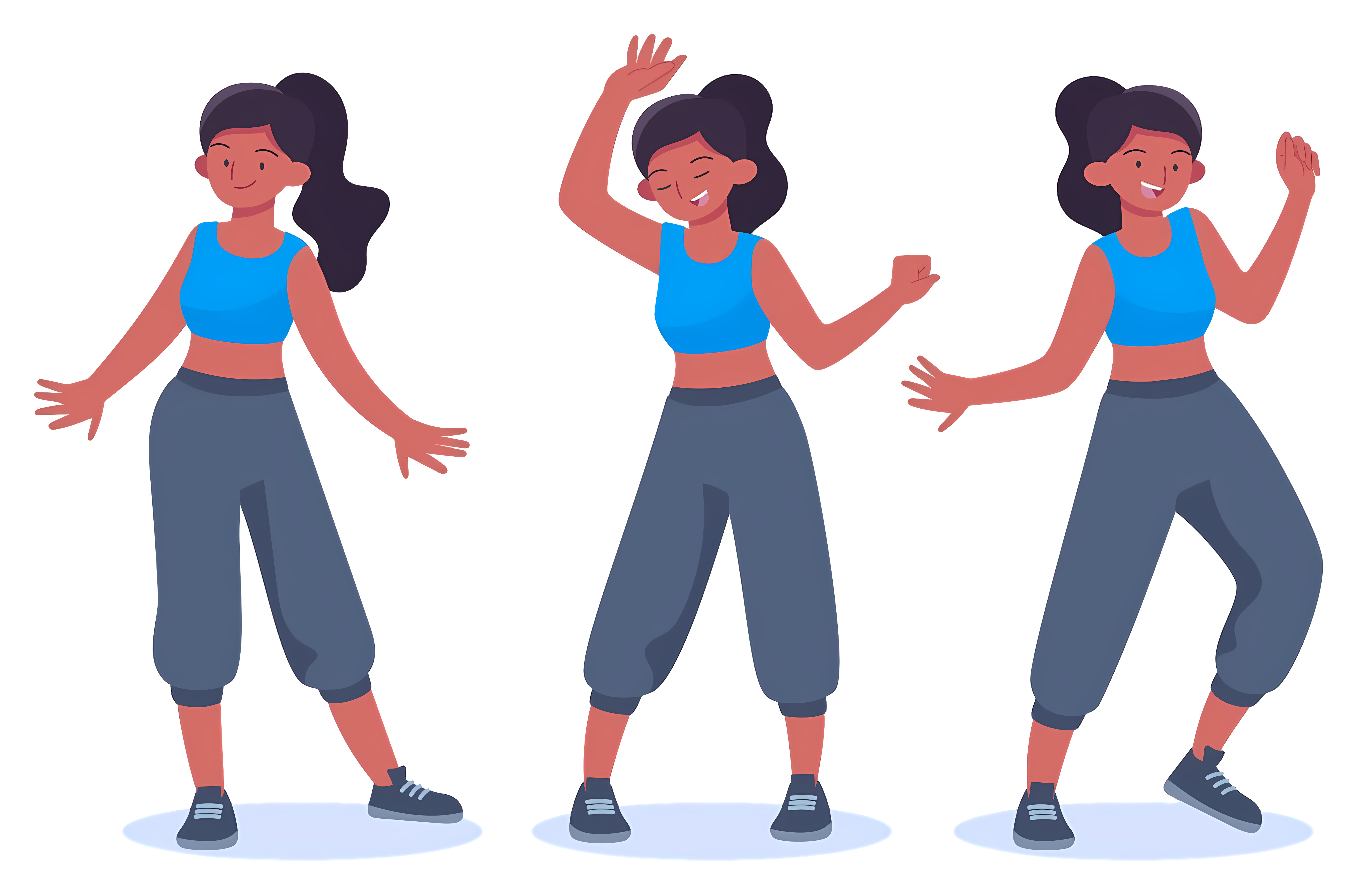 Cartoon woman in athletic attire happily exercising Clipart