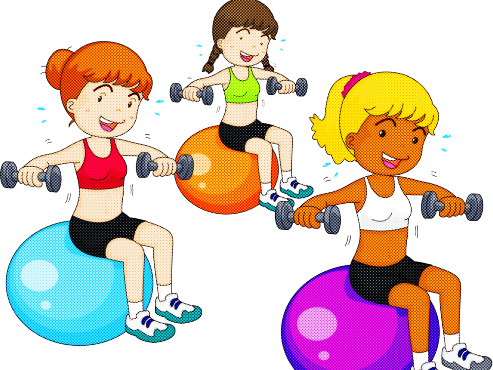 cartoon physical fitness exercise equipment swiss ball playing sports Clipart