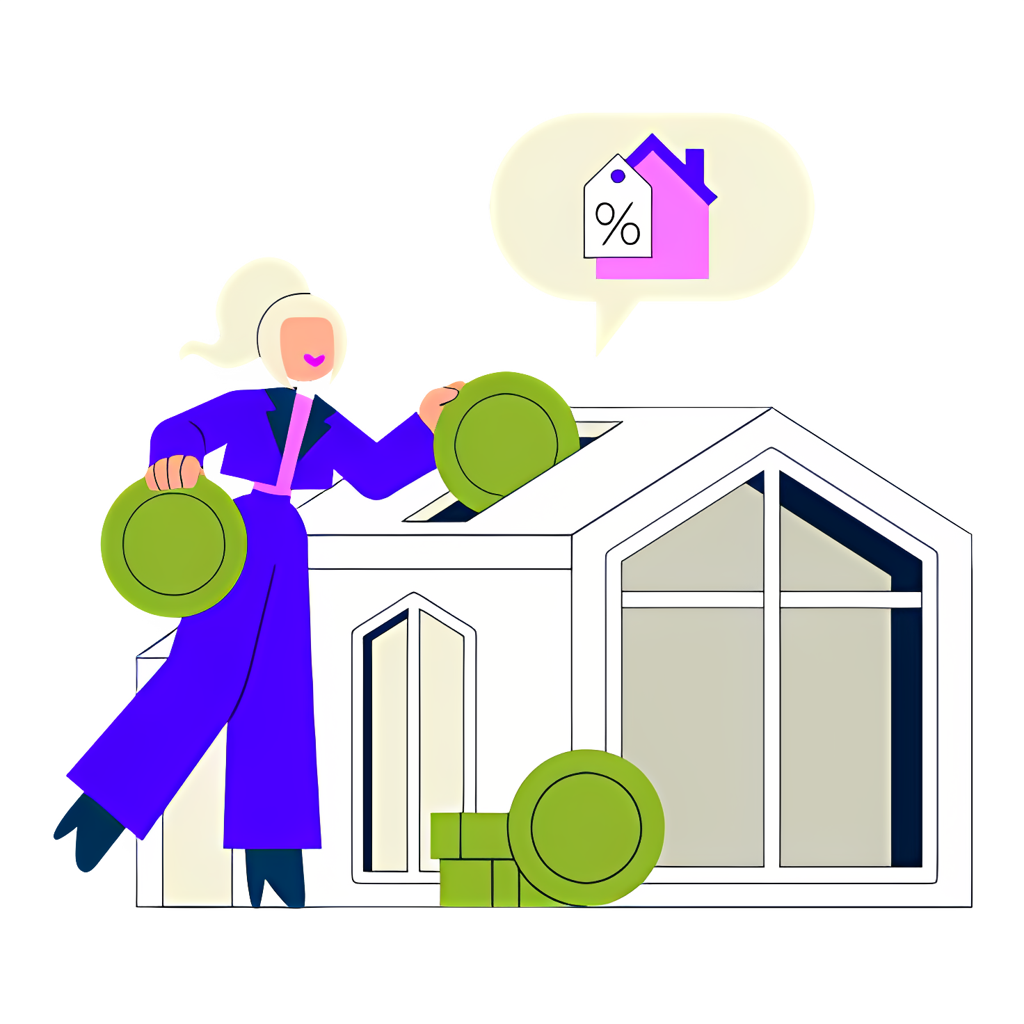 Woman with shovel selling her house Clipart