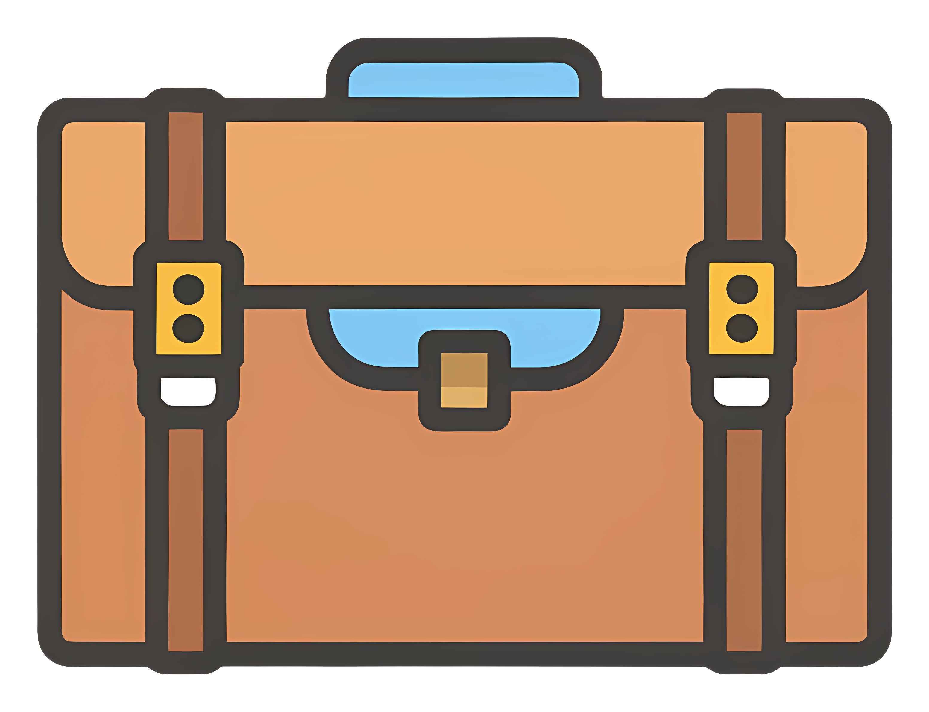 Brown suitcase with leather handle and strap, practical Clipart