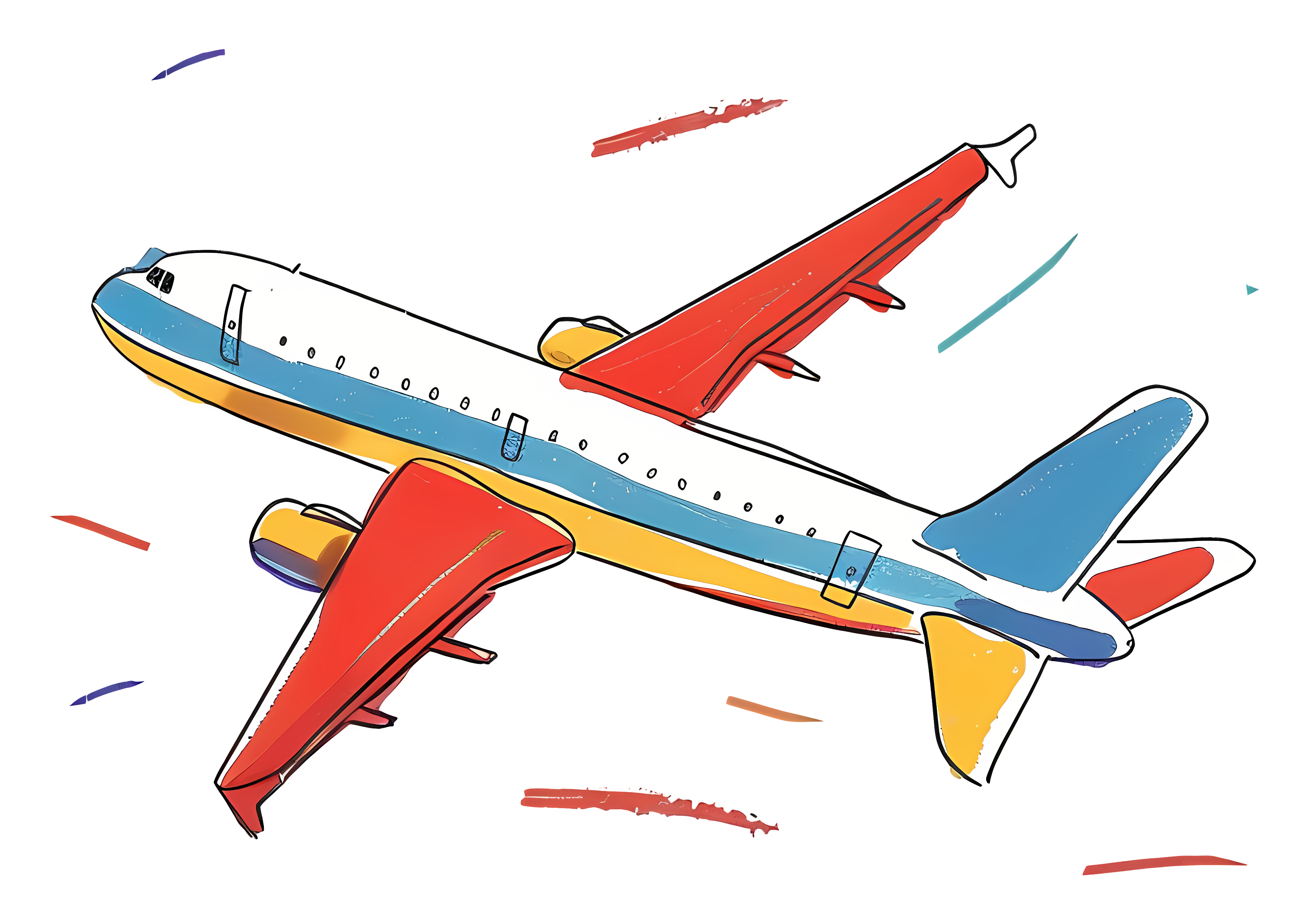 Small red, blue, and yellow plane flying Clipart