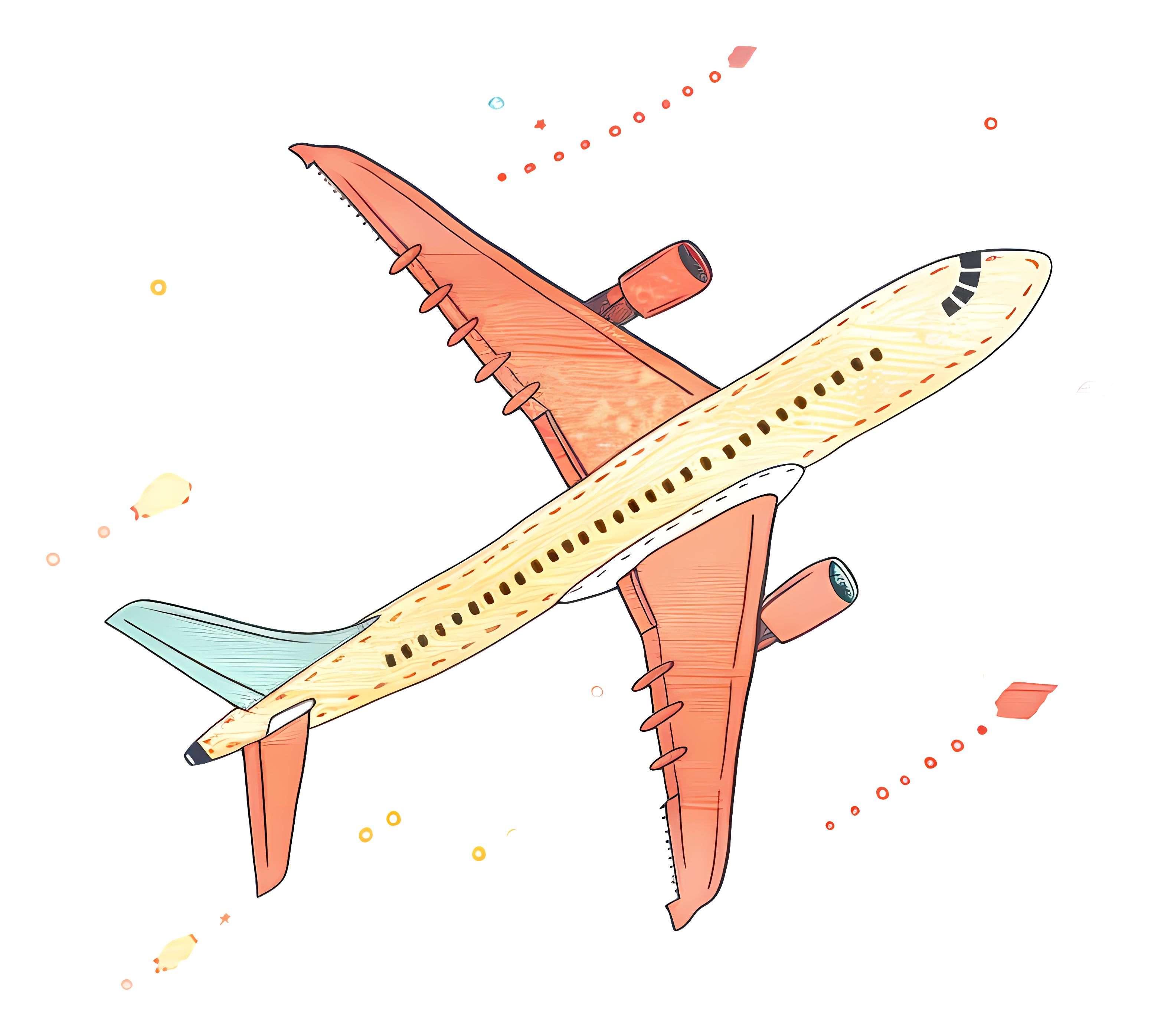 Commercial jet plane flying through clouds and stars Clipart