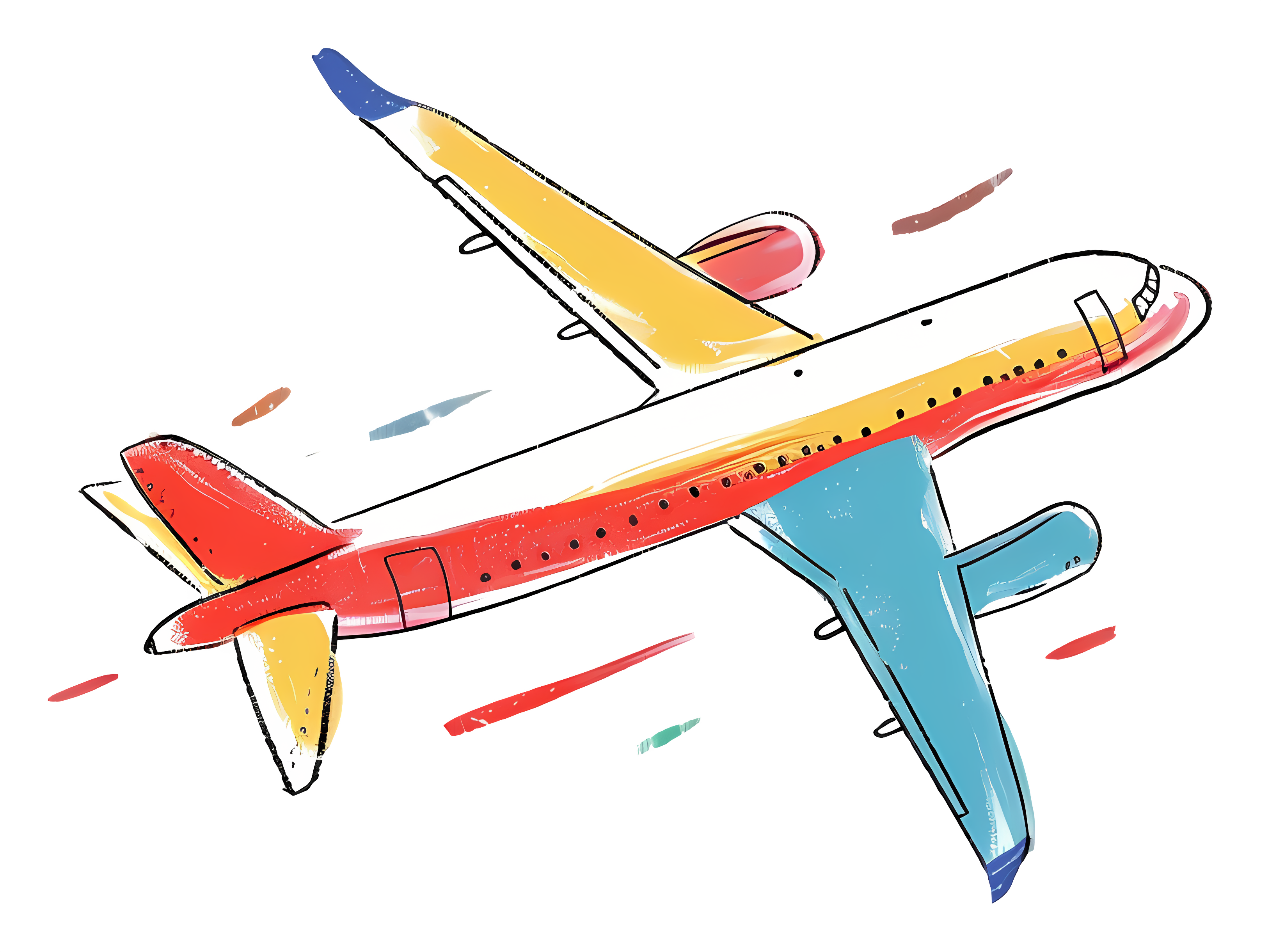 Colorful airplane with visible tail flying in sky Clipart