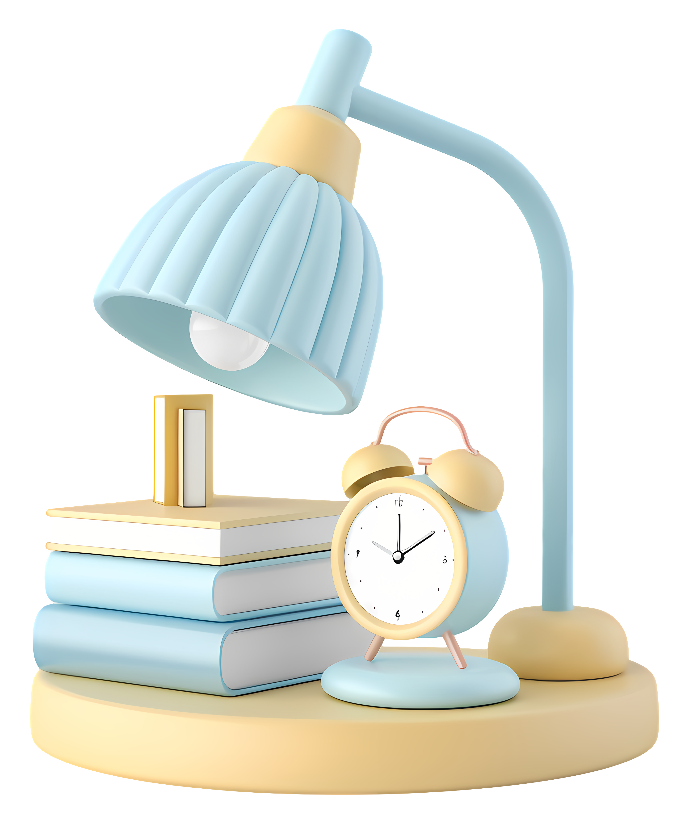 Alarm clock, books, lamp on small desk Clipart
