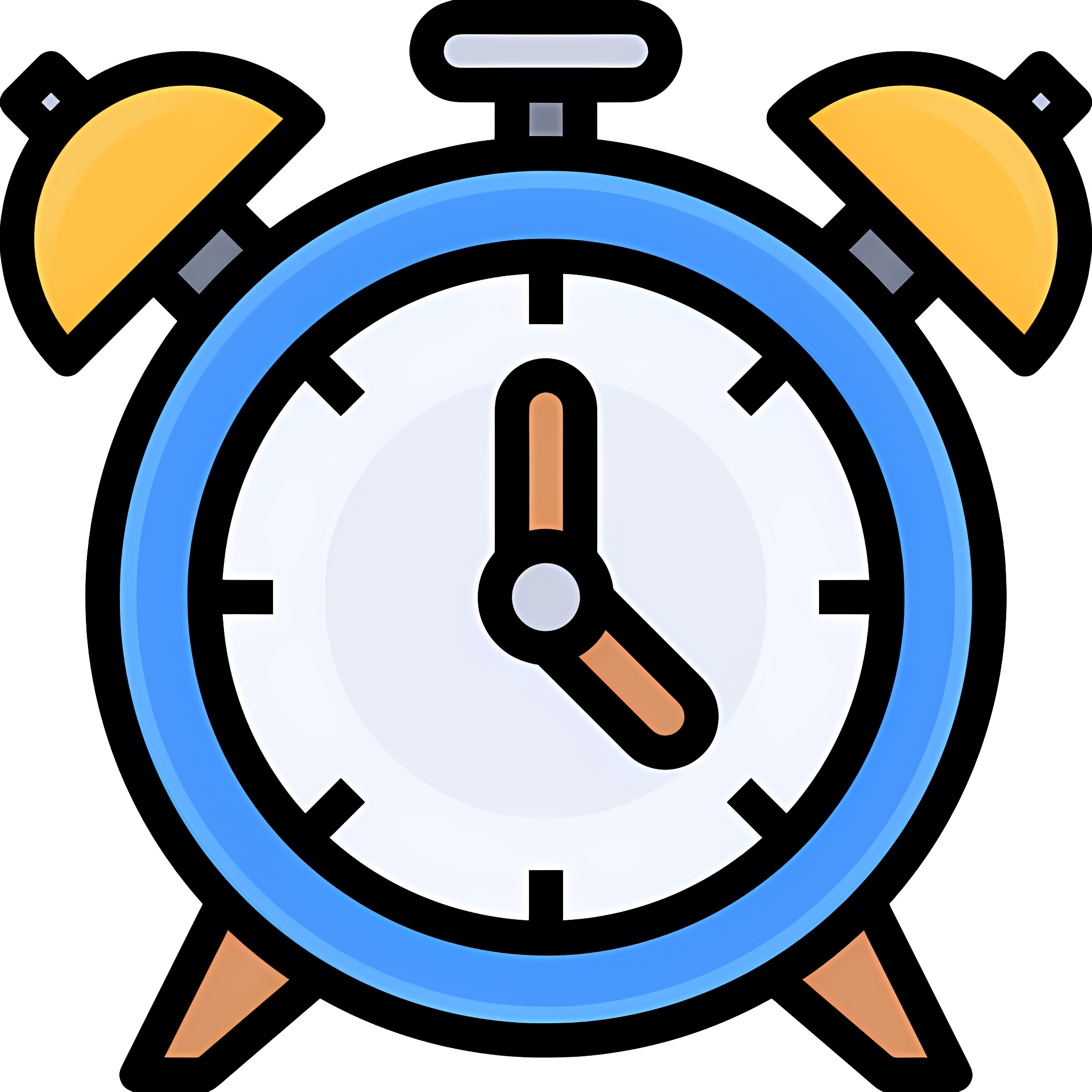Blue and yellow clock with time 12:00 Clipart