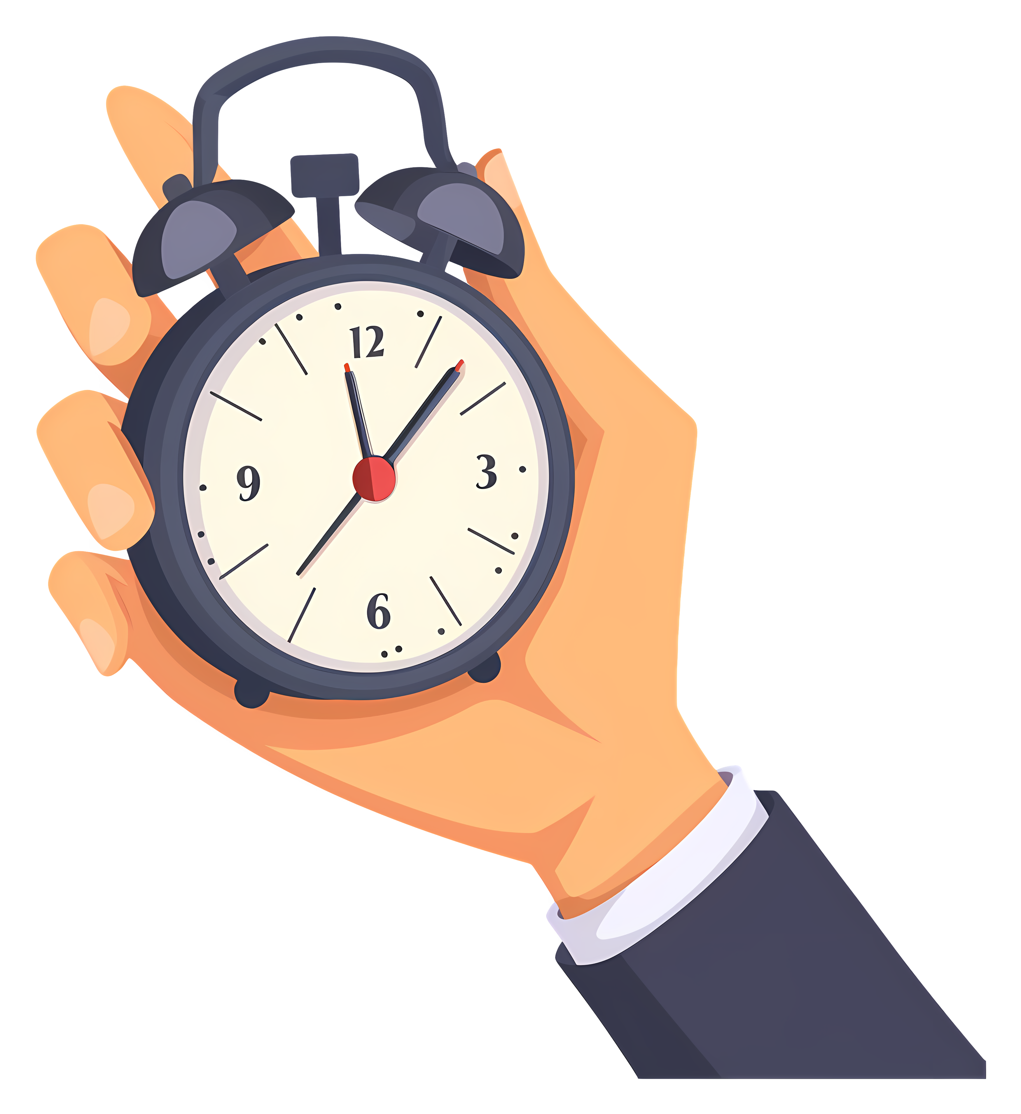 Person holding alarm clock at 6:30am Clipart