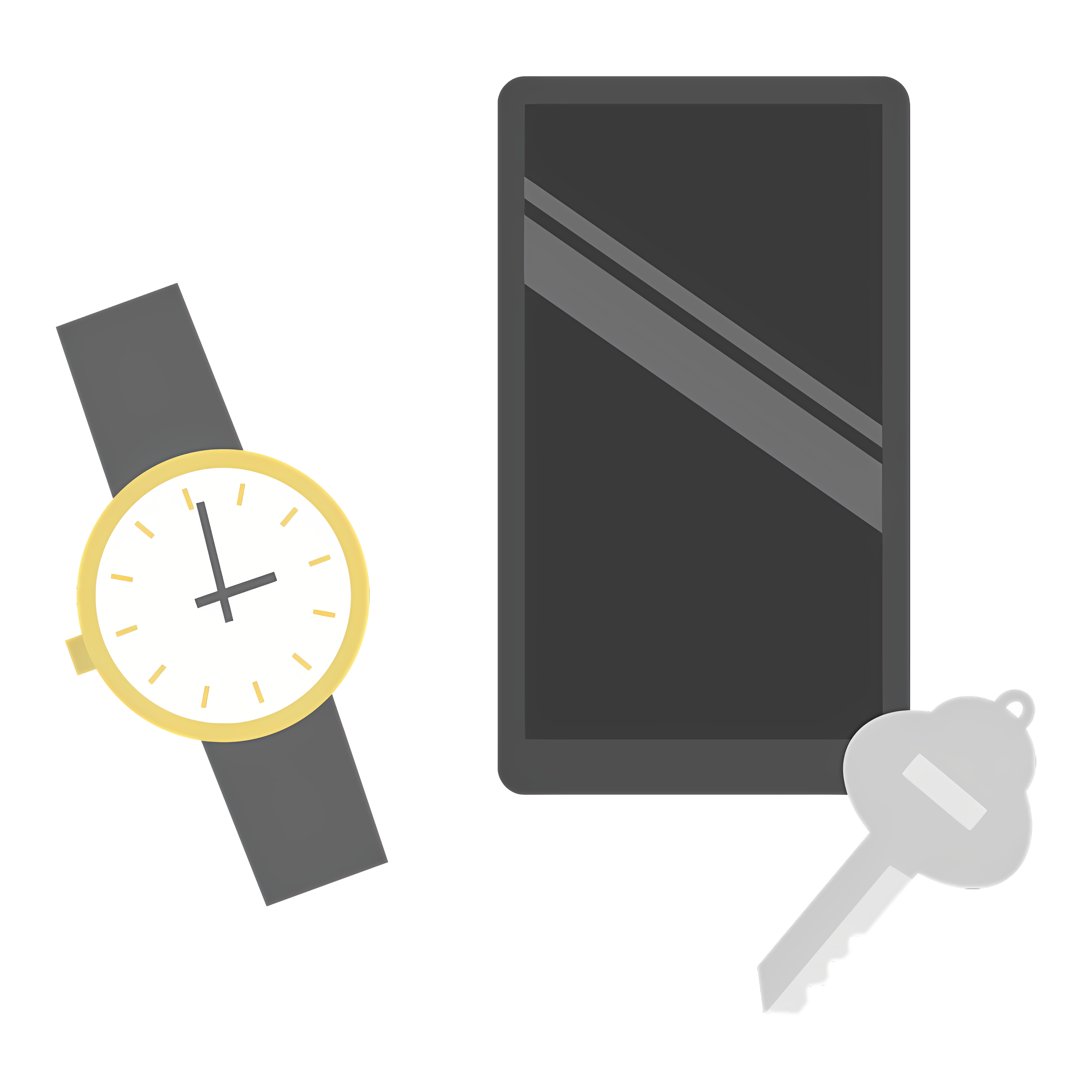 Wristwatch, keys, and smartphone with alarm clock Clipart