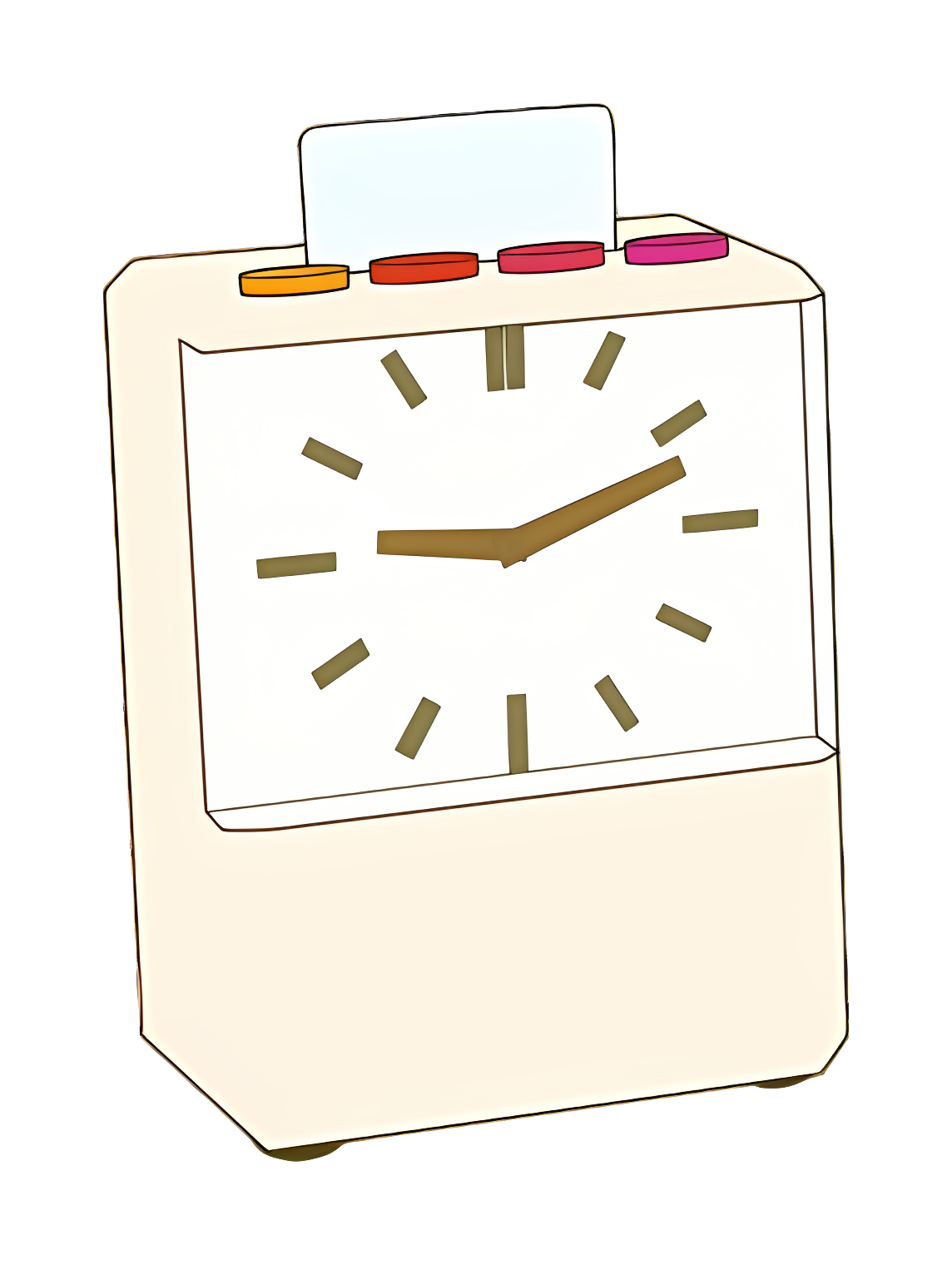 An alarm clock sits on a wooden stand Clipart