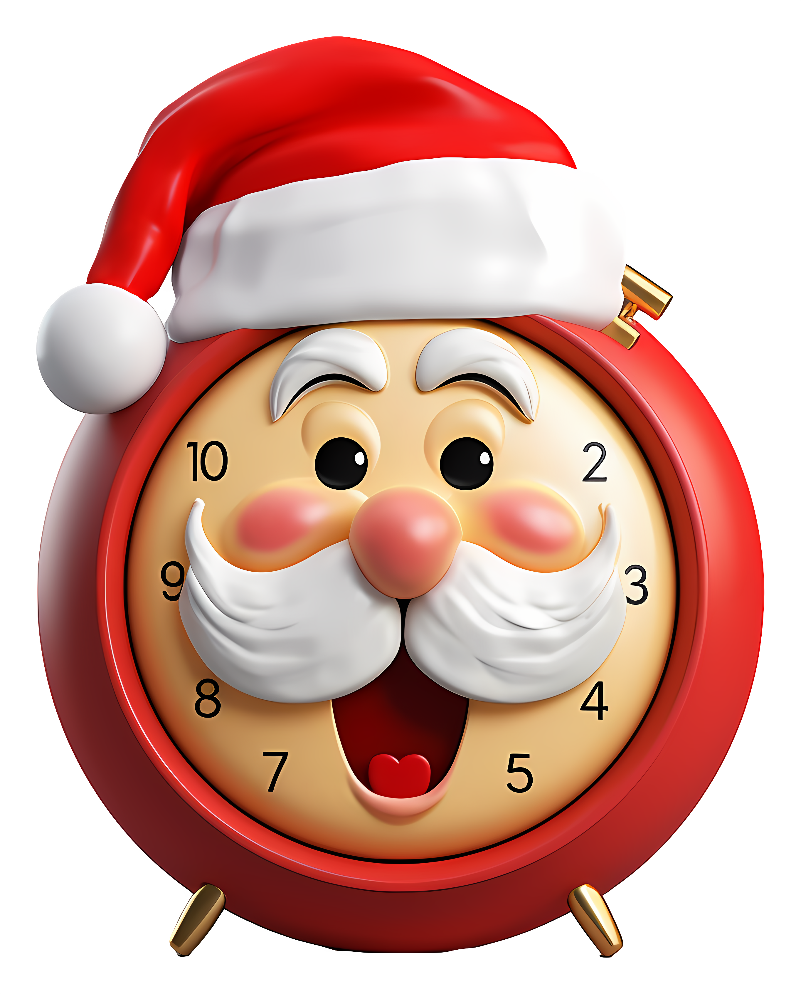 Red alarm clock with Santa hat, smiling Clipart