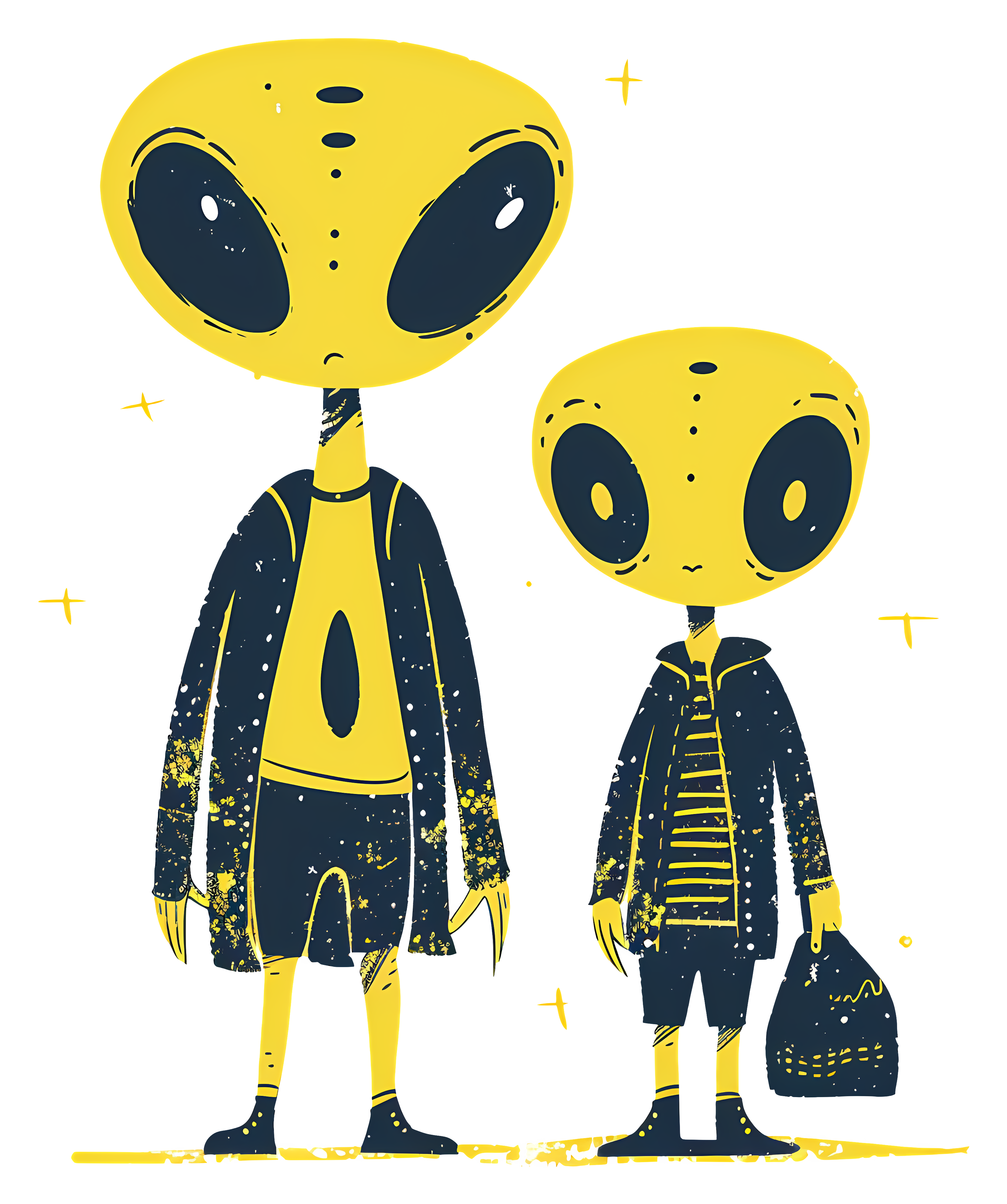 Two smiling alien friends under the stars Clipart