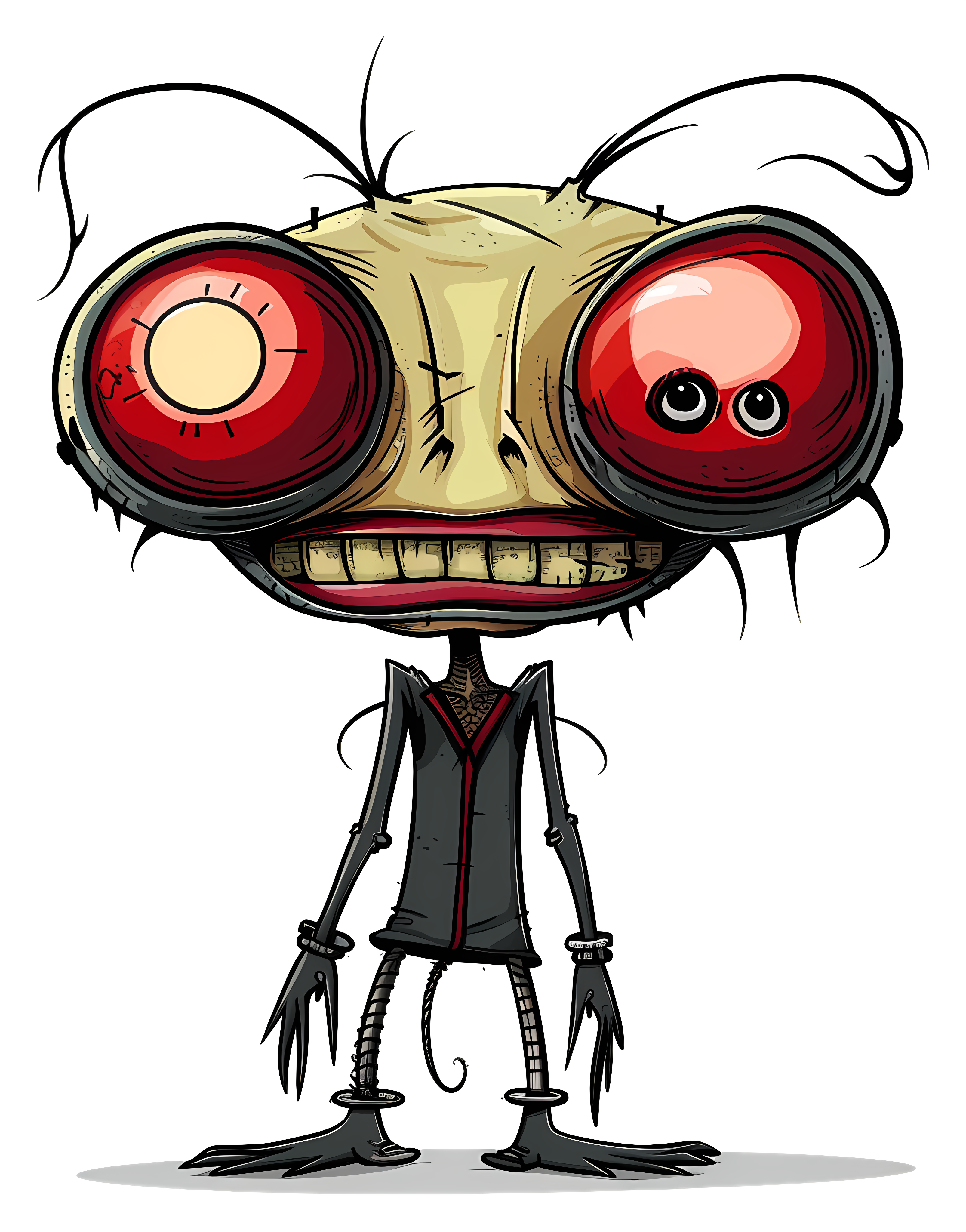 Cartoon alien with red glowing eyes Clipart
