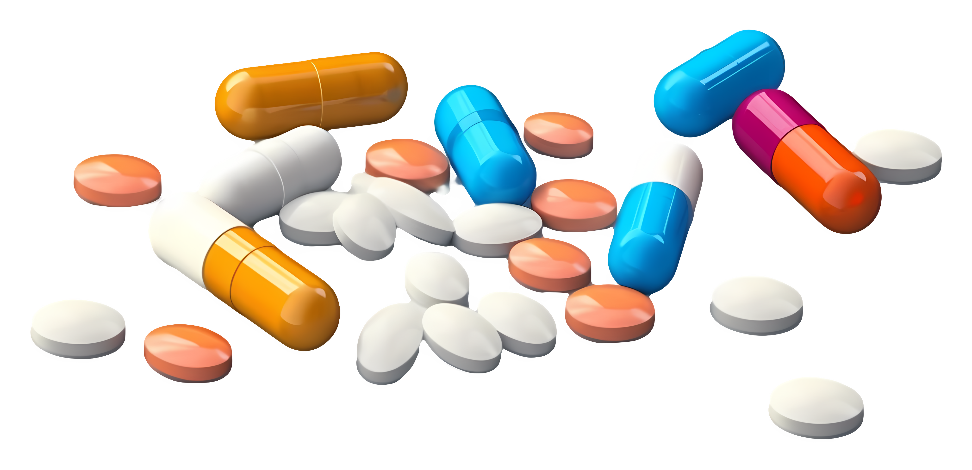 Colorful pills, some for allergies, on black surface Clipart