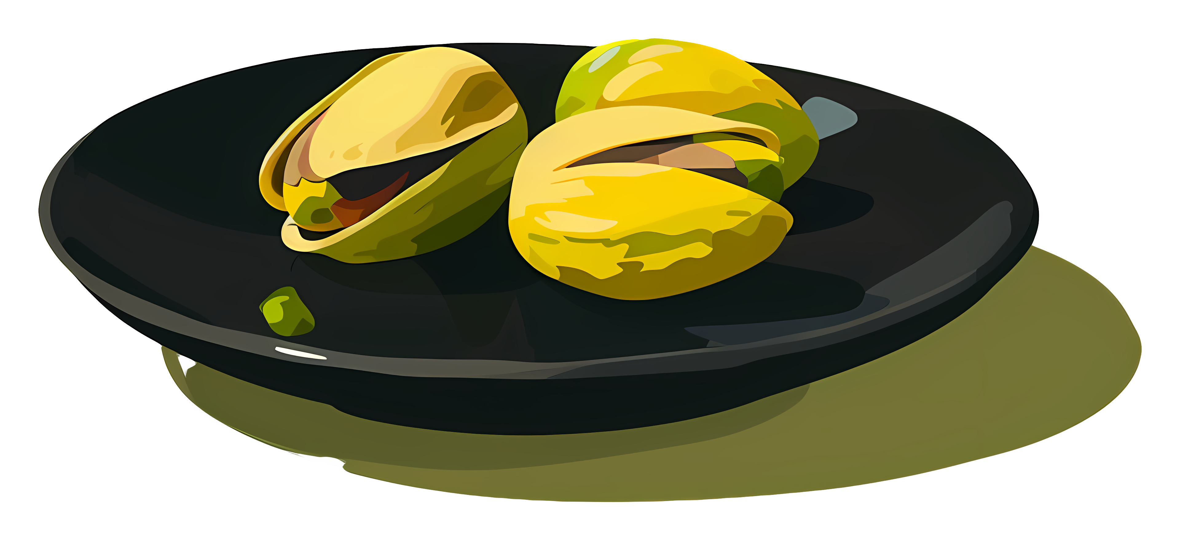 Three shelled almonds on black plate Clipart