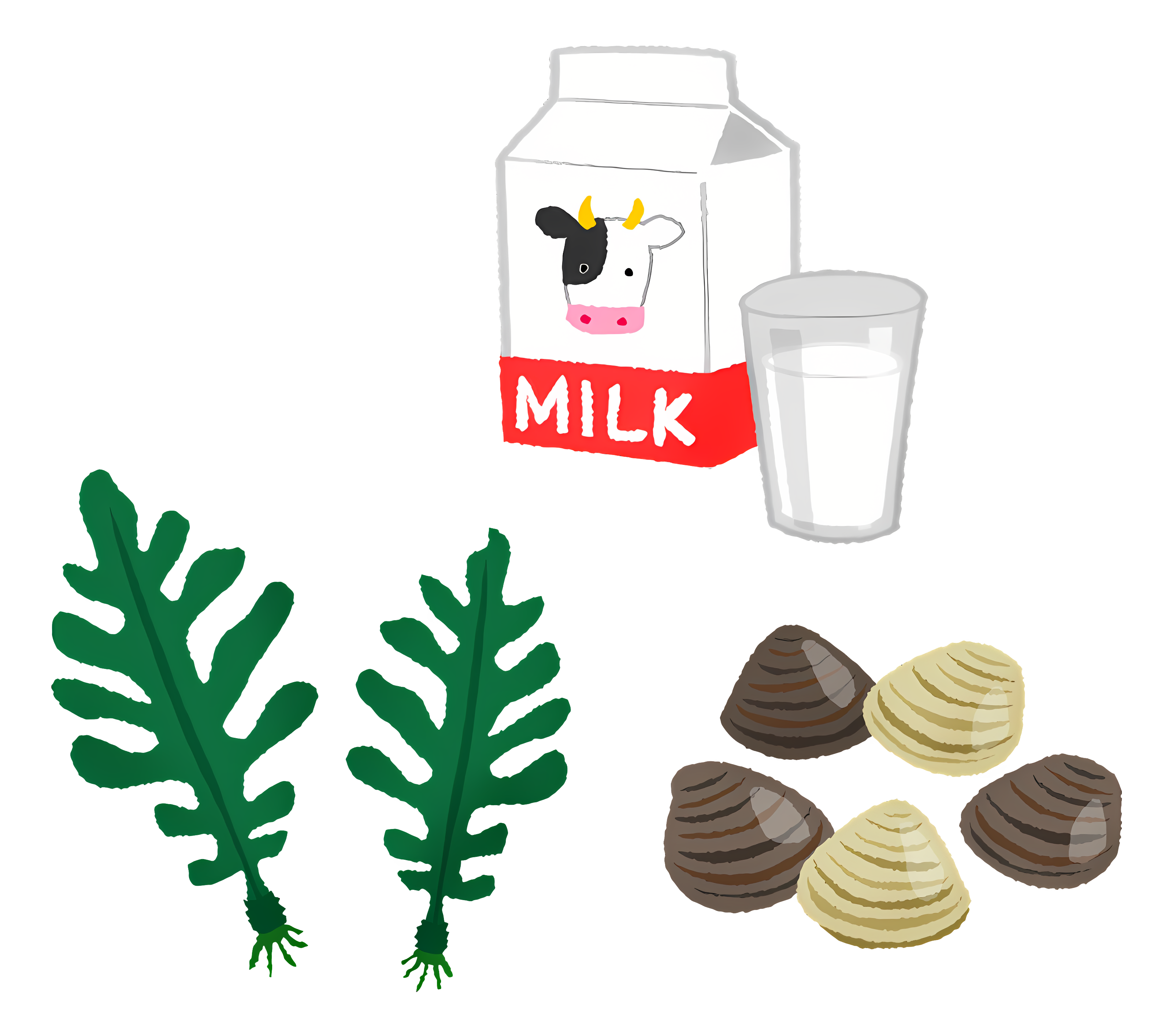 Milk carton, almond bag, fern leaves patterned Clipart