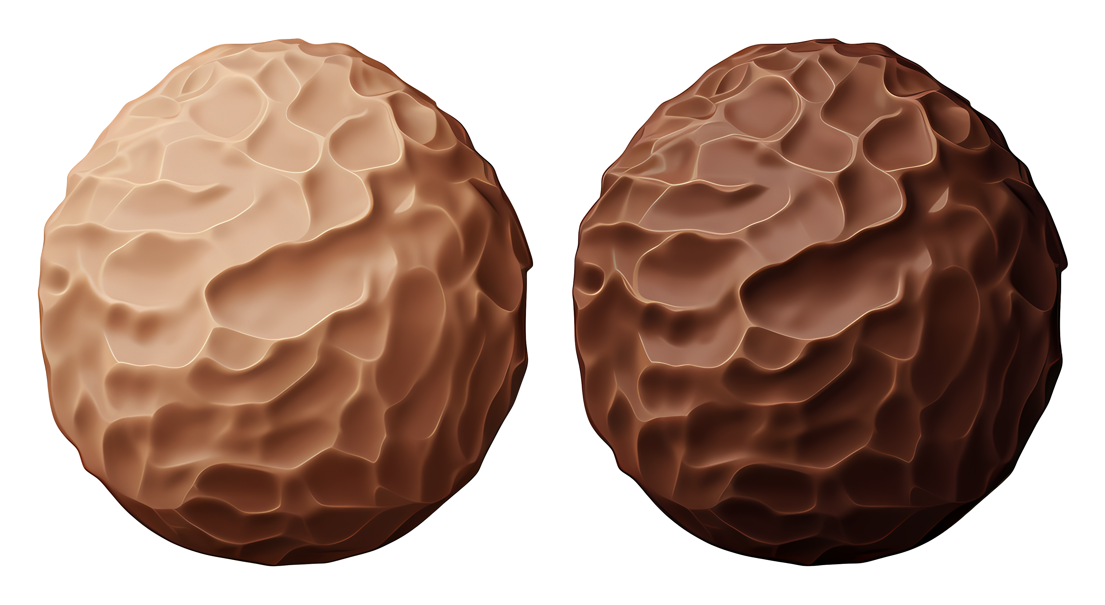 Two almonds: brown, shiny, wavy vs. white, smooth Clipart