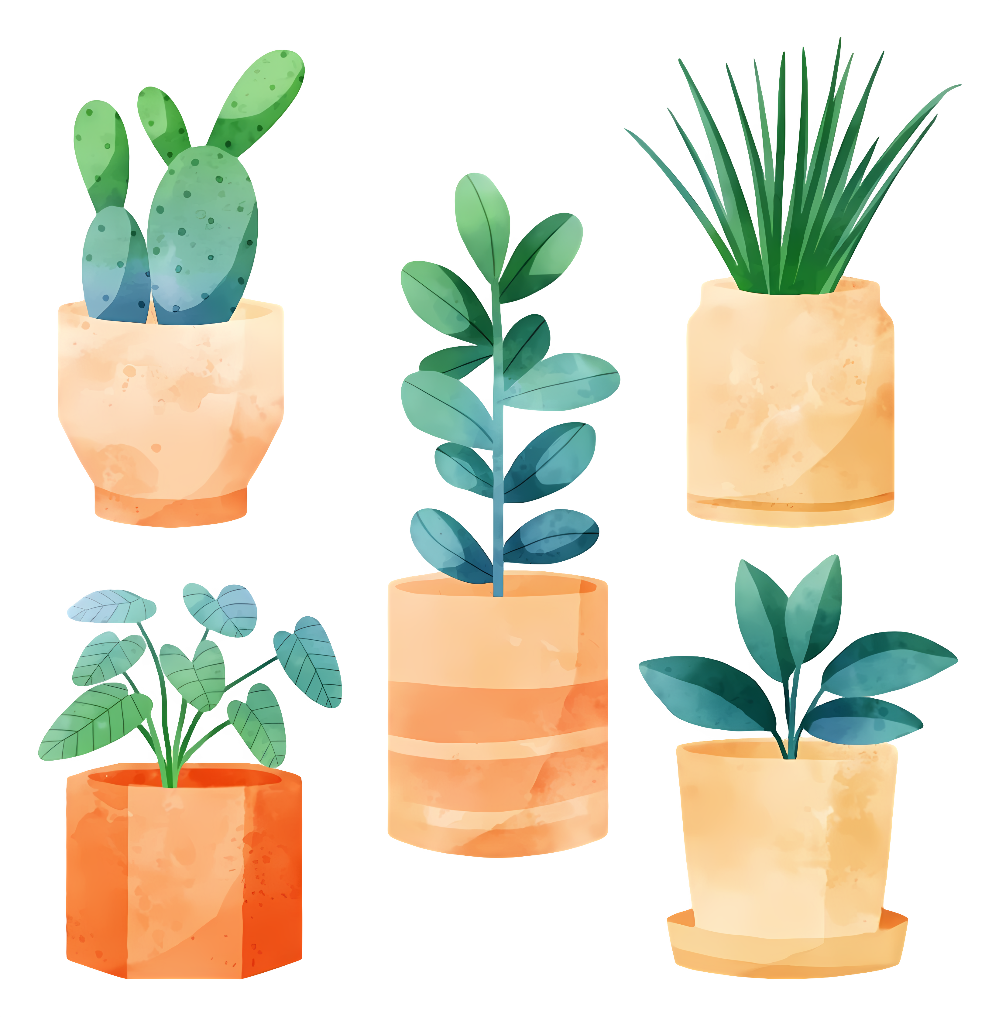Various potted plants in different shapes and sizes Clipart