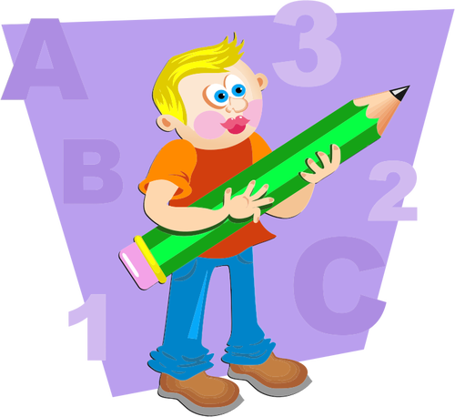Boy With Giant Pencil Clipart