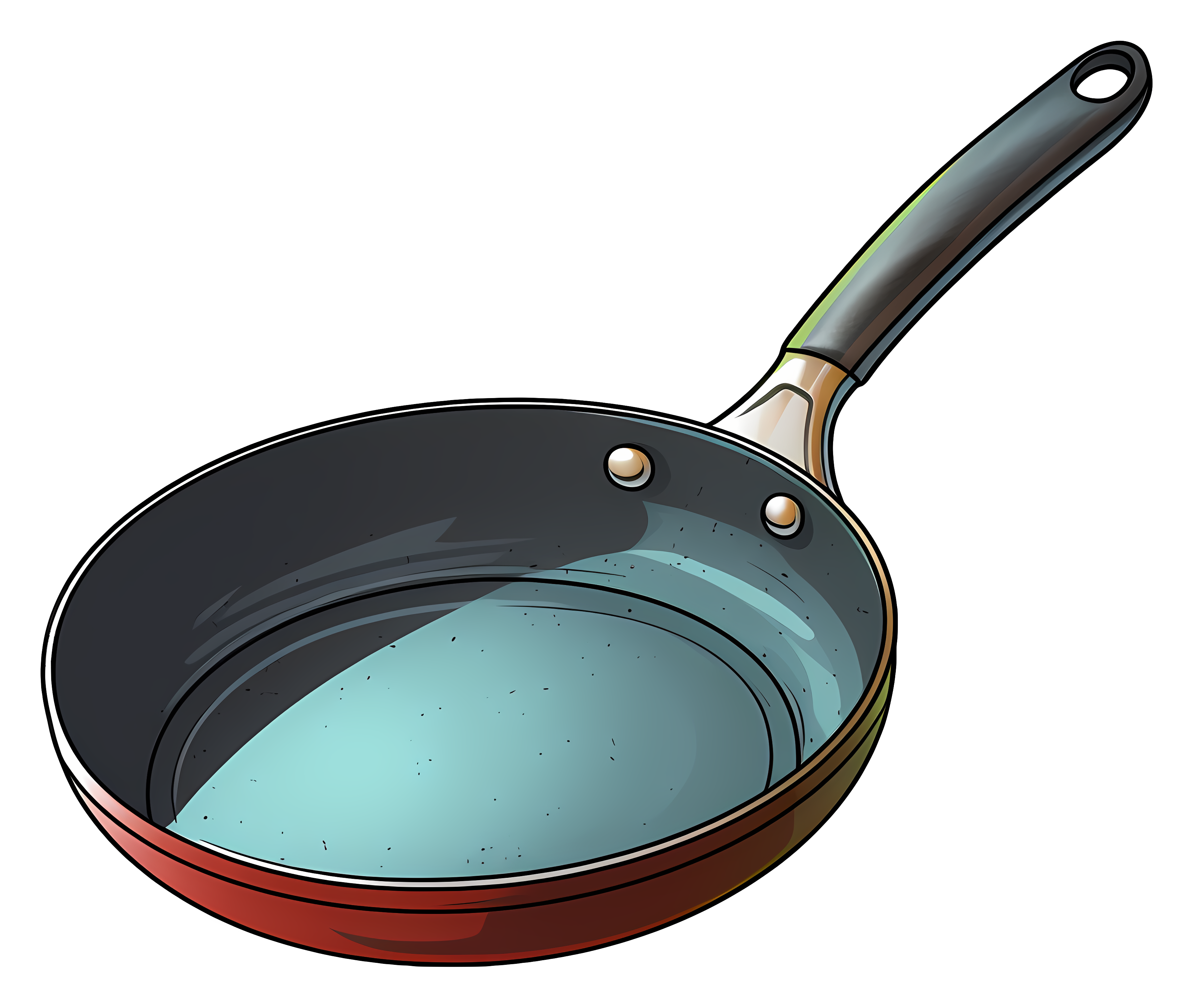 Black frying pan with sloping sides, handle, and spout Clipart