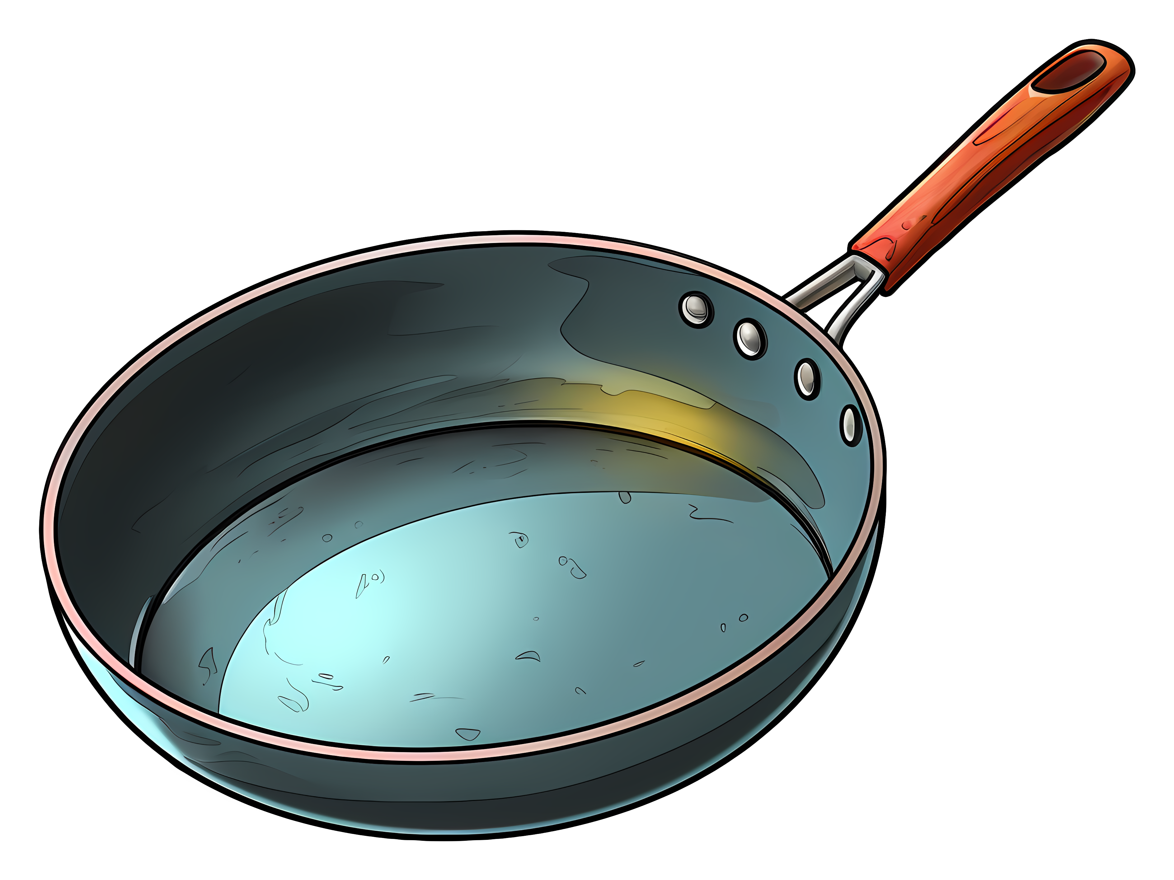 Metal frying pan with wooden handle and spatula Clipart