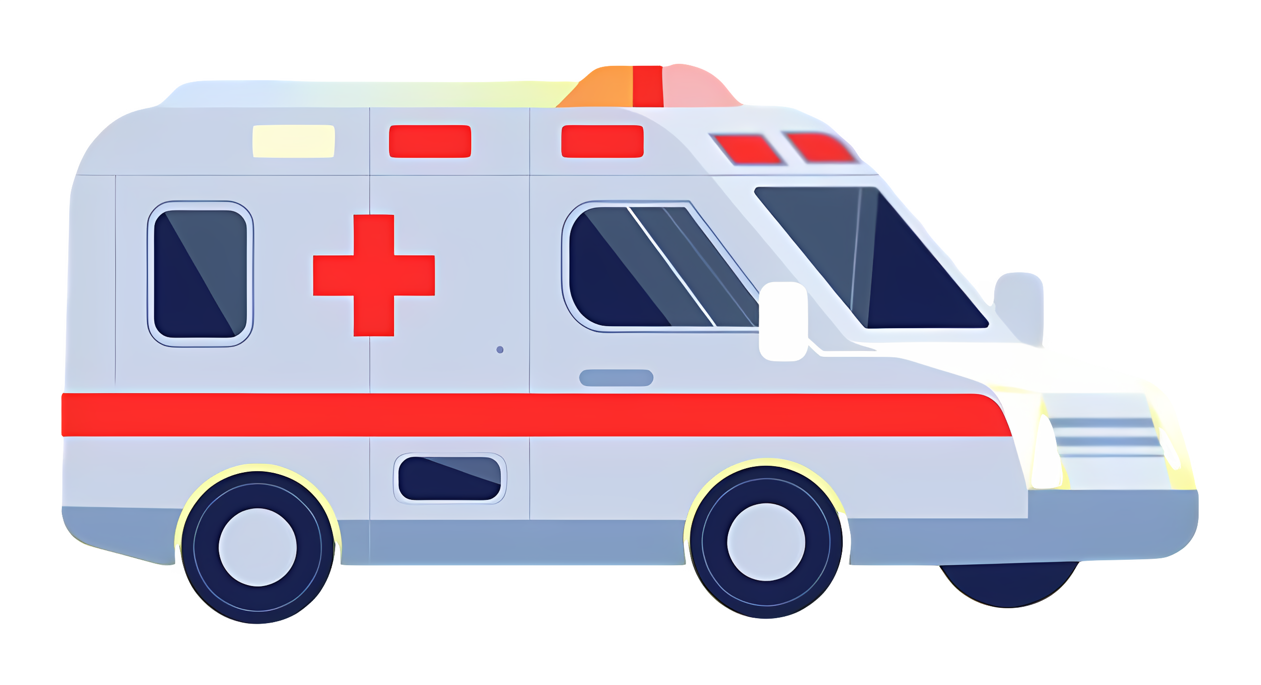 White and blue ambulance with red cross parked Clipart