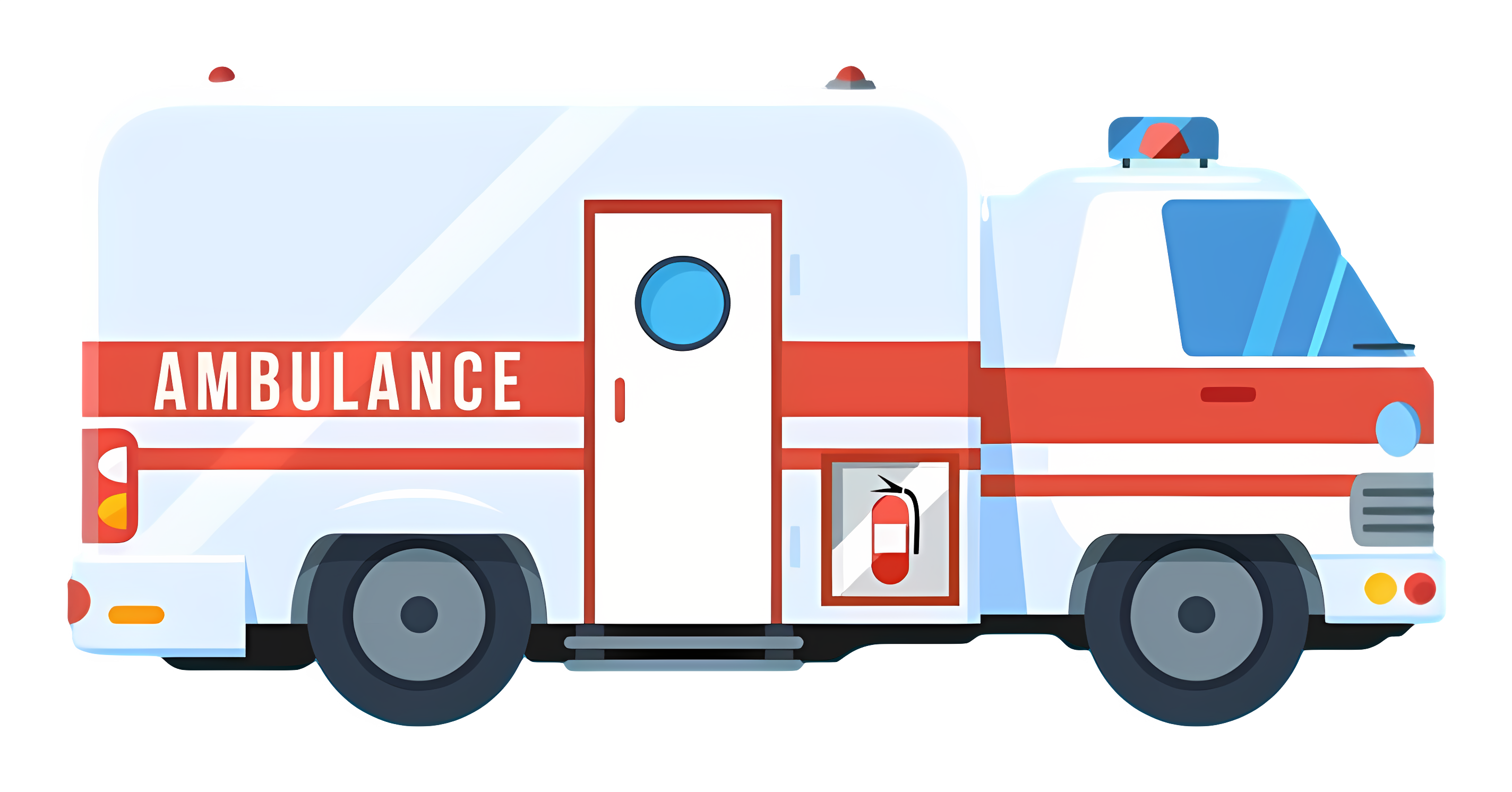 Red and white ambulance with open doors Clipart