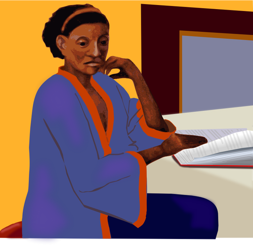 Afro-American Lady Reading A Book At A Table Clipart