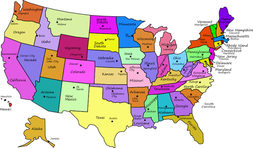 United States Map With Capitals Clipart