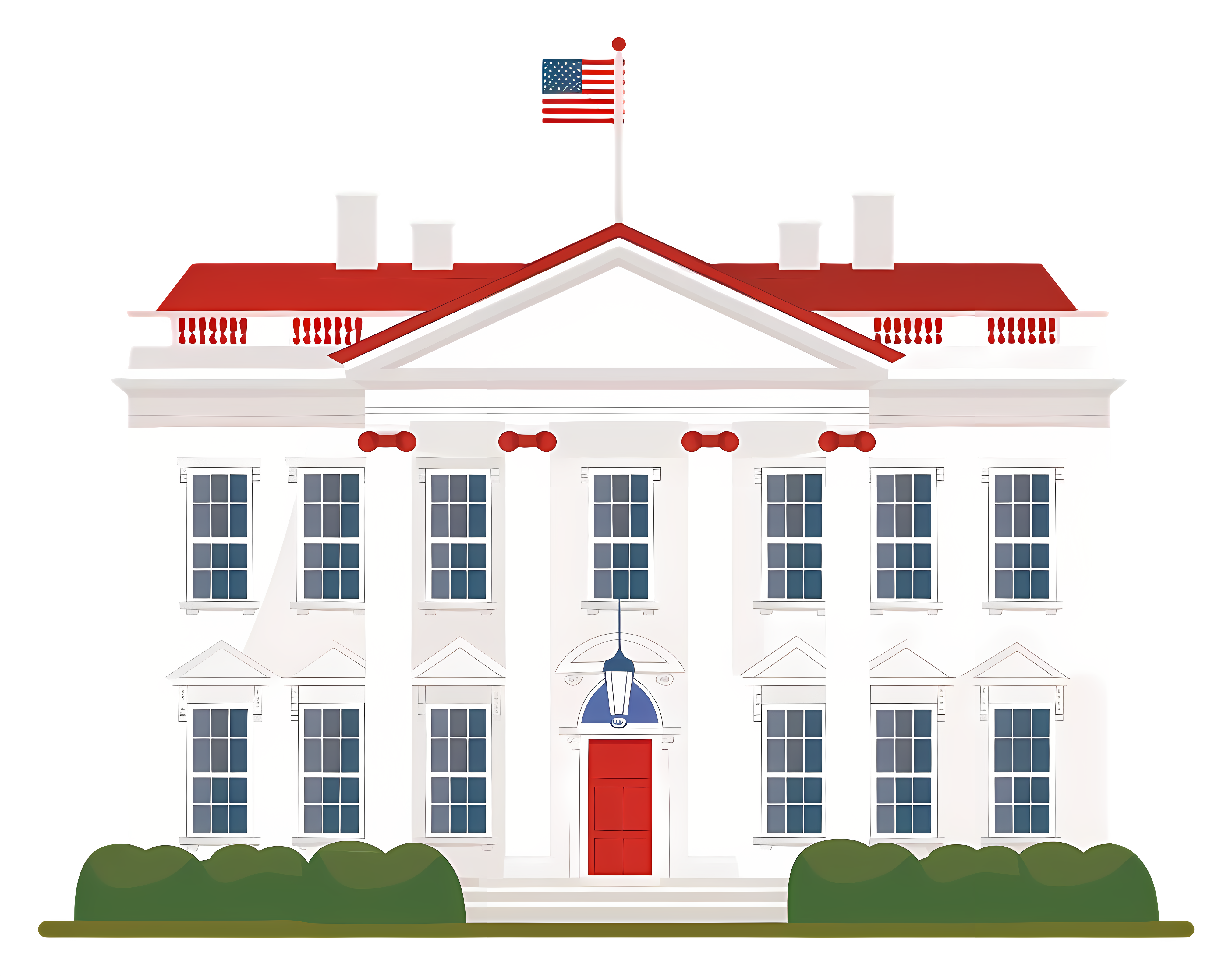 Patriotic white house with red roof Clipart