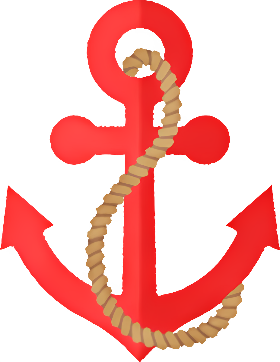 Red rope tied around red anchor's chain Clipart