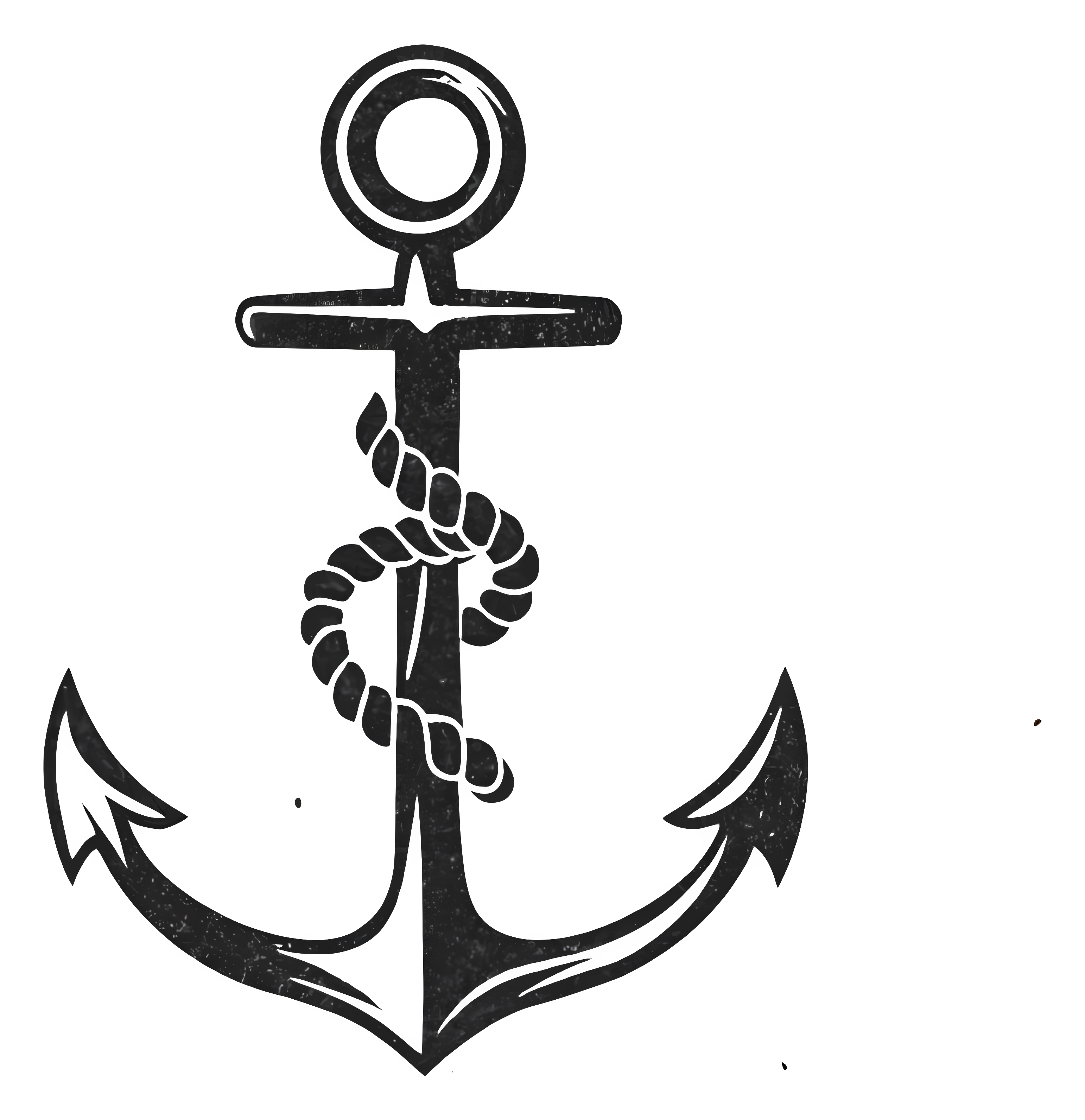 Black anchor with rope floating in ocean Clipart