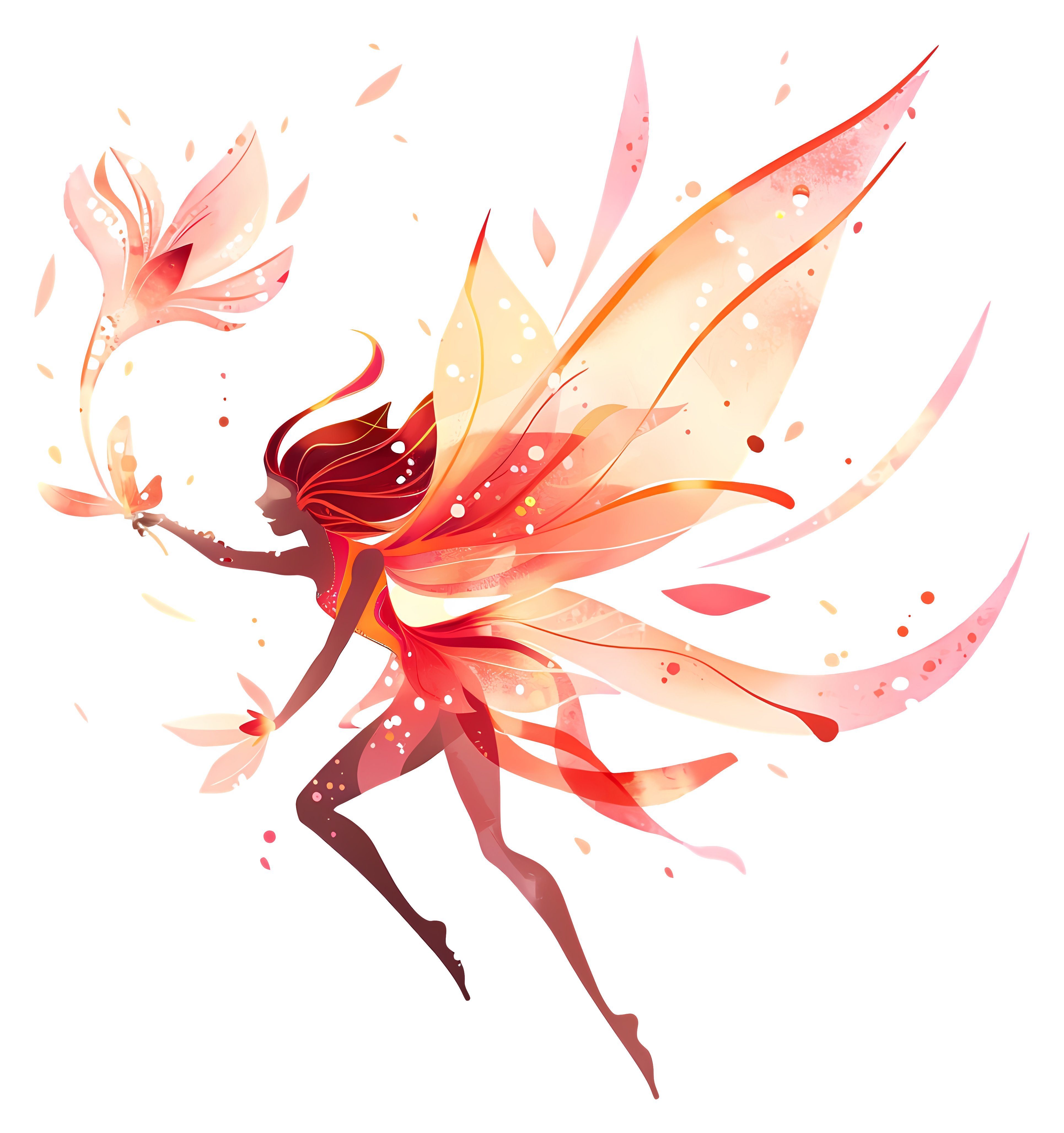 Ethereal angel with red wings in flower petals Clipart