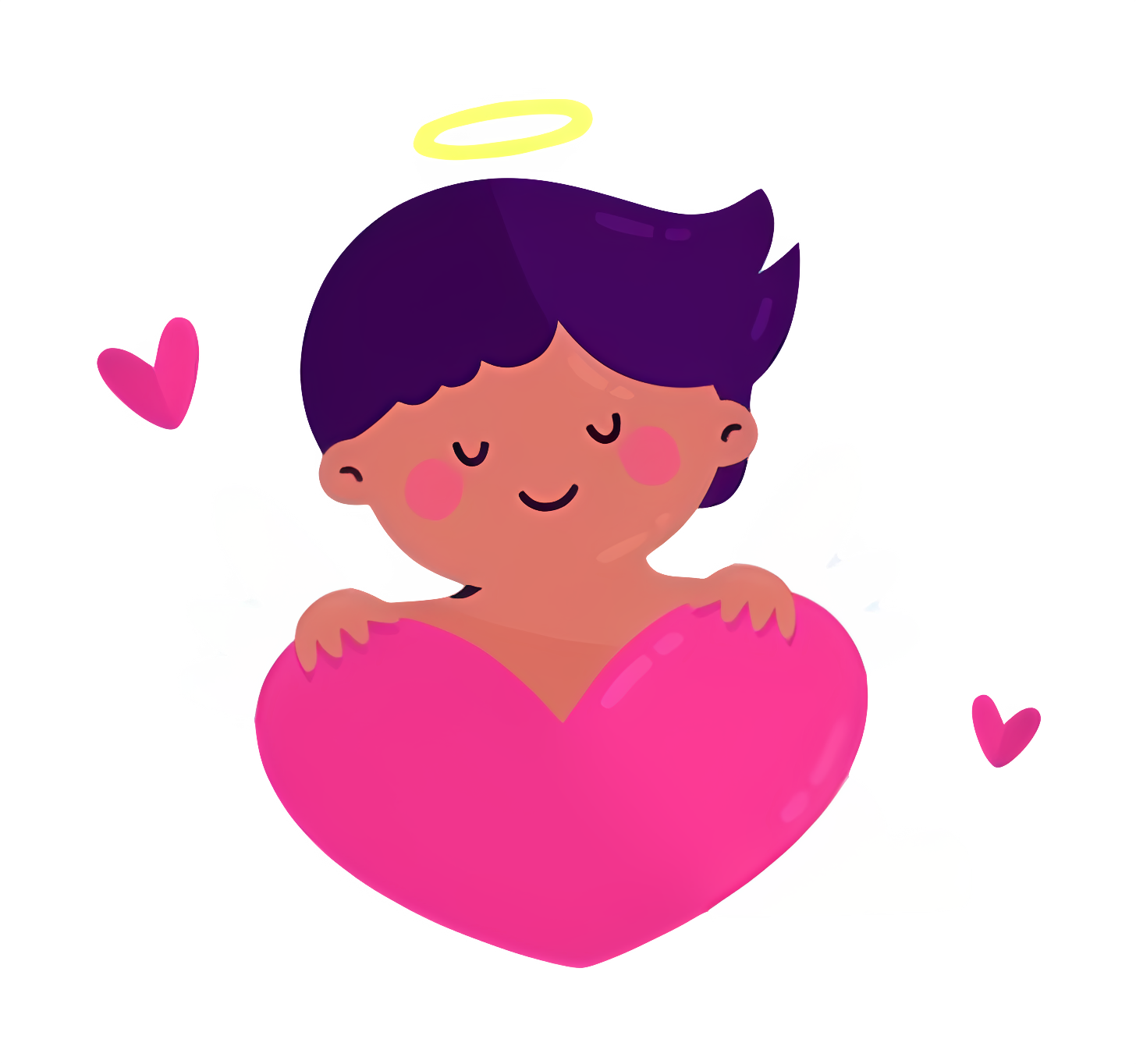 Illustration of angel holding a pink heart tightly Clipart