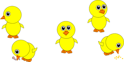 Cute Yellow Chicks Eating Clipart