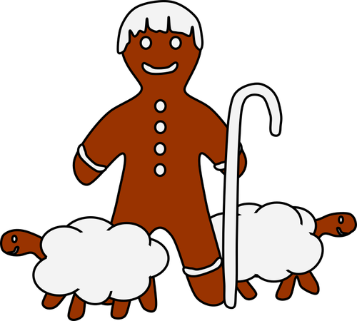 Gingerbread Shepherd With Two Sheep Clipart