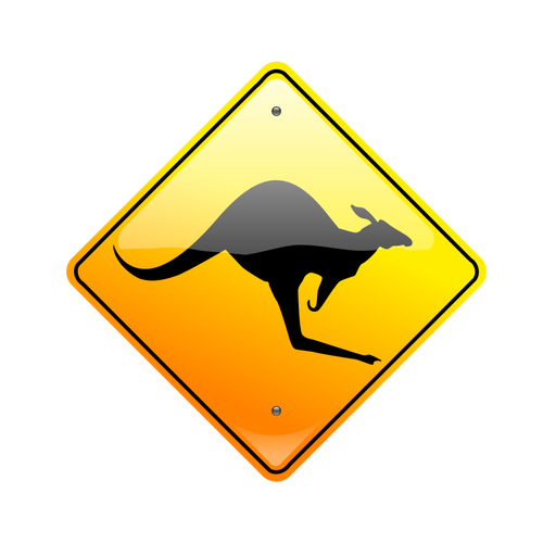 Kangaroo On Road Caution Sign Clipart