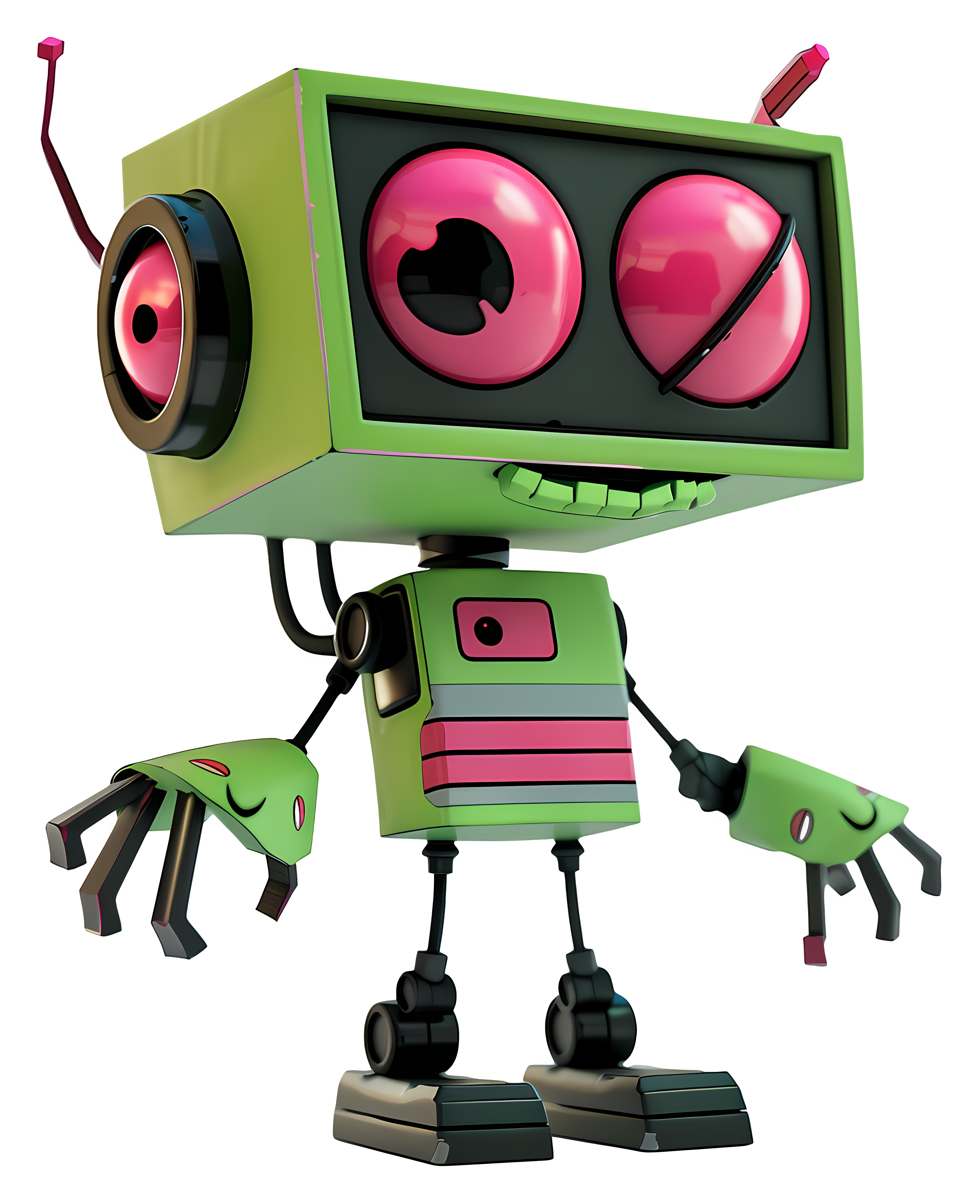 Small robot in pink glasses with antenna posing Clipart